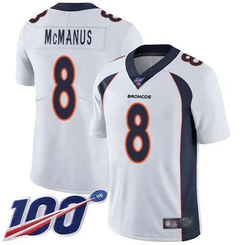 Men Denver Broncos #8 Brandon McManus White Vapor Untouchable Limited Player 100th Season Football NFL Jersey->youth nfl jersey->Youth Jersey